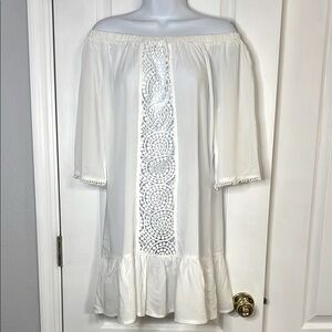 Ivory Off-Shoulder swim coverup with Lace Detail
